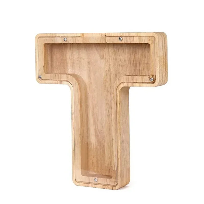 Charming 26-Letter Wooden Piggy Bank - Stylish Coin Storage & Home Decor Gift for Christmas