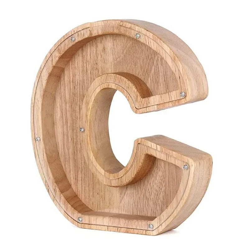 Charming 26-Letter Wooden Piggy Bank - Stylish Coin Storage & Home Decor Gift for Christmas